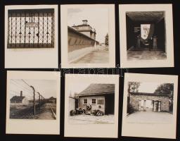 cca 1960-1980 Nationale Mahn- und Gedenkstätte Buchenwald, a Buchenwald-i koncentrációs táborról készült 14 db fotó, feliratozva, kartonra kasírozva, mappában, különböző méretekben
