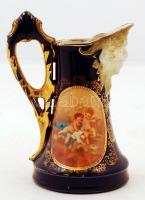 Kobalt kék kiöntő, matricás, jelzés nélkül, hibátlan, kopott, m:15,5 cm