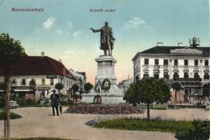 Marosvásárhely, Kossuth szobor, Takarékpénztár, Henning Károly és Borhegyi Gyula üzletei / statue, savings bank, shops (EK)