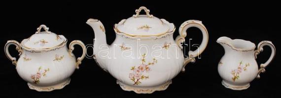 Zsolnay virágmintás teás készlet, matricás, hibátlan, jelzett