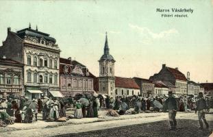 Marosvásárhely, Főtér, Petrás Géza, Háry Géza Schwartz János és Szalmásy Gyula üzletei, Porjes S. Sándor kiadása / Main square, shops