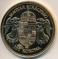 DN "Történelmi aranypénzek - Ferenc József 1908. 100 Korona" aranyozott Cu-Zn utánveret &q...