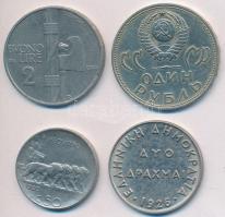 Vegyes: Olaszország 1920R 50c Ni + 1924R 2L Ni + Görögország 1926. 2D Cu-Ni + Szovjetunió 1965. 1R Cu-Ni "II. világháborús győzelem 20. évfordulója" T:2- ü. Mixed: Italy 1920R 50 Centesimi Ni + 1924R 2 Lire Ni + Greece 1926. 2 Drachmai Cu-Ni + Soviet Union 1965. 1 Rouble Cu-Ni "20th Anniversary of World War II victory" C:VF ding