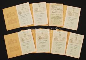 cca 1920, Útlevelek, 8db, törpe artista csoport tagjainak részére érdekes bélyegzőkkel, illetékbélyeggel, bejegyzésekkel.