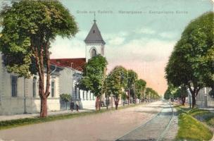 Radauti, Radóc; Úri utca, Evangélikus templom / street, church