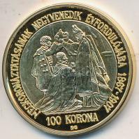 DN "Magyar aranypénzek utánveretben - Ferenc József 1907. 100 korona" aranyozott Ag emléké...