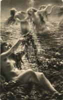 Mondnacht / Les Nymphes / erotic art postcard s: K. Makovsky (EB)