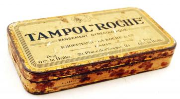 Korabeli fém doboz, több rekeszes, "Tampol "Roche" felirattal, 16x8,5x3cm