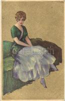 Gold Italian Art Deco postcard, Anna & Gasparini 105-1 (EK)