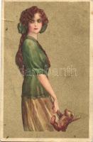 Gold Italian Art Deco postcard, Anna & Gasparini 121-4 (fa)