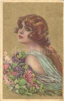 Gold Italian Art Deco postcard, Anna & Gasparini 126-4