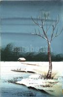 3 db RÉGI kézzel festett művészlap / 3 old motive cards, hand painted postcards, artist