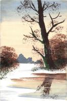 3 db RÉGI kézzel festett művészlap / 3 old motive cards, hand painted postcards, artist