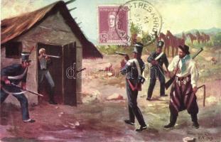 4 db RÉGI motívum lap, argentín történelem, katonai és hajó témájú lapok / 4 old motive cards, Argen...