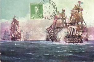 4 db RÉGI motívum lap, argentín történelem, katonai és hajó témájú lapok / 4 old motive cards, Argen...