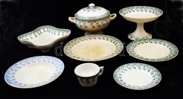 Antik Zsolnay hiányos szecessziós készlet, levonóképes, néhányon hajszálrepedések, jelzett, összesen:8 db