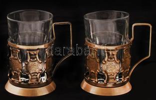 Orosz fém teáscsésze üvegbetéttel, m: 12 cm