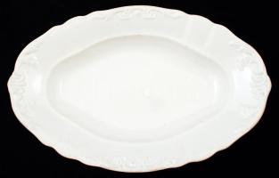 Antik tál, jelzett, fehér mázas, máz hibával, 34×22 cm