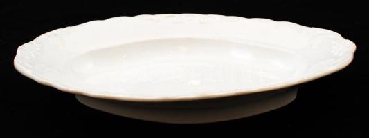 Antik tál, jelzett, fehér mázas, máz hibával, 34×22 cm