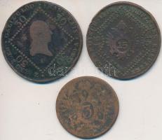 1800. 3kr Cu "I. Ferenc" + 1807E 15kr Cu + 1807S 30kr Cu T:2-,3,3-