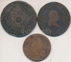 1800. 3kr Cu "I. Ferenc" + 1807E 15kr Cu + 1807S 30kr Cu T:2-,3,3-