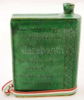 Kisméretű mázas kerámia váza, jelzés nélkül, apró kopásnyomokkal, d: 10 cm + könyv alakú mázas kerám...