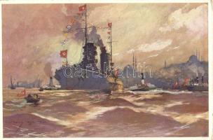 Flaggengala im Hafen von Konstantinople / Turkish battleship s: Harry Heusser