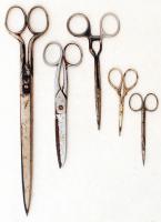5 db régi fém olló, különféle méretben