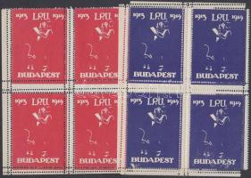 1913-14 IPU Budapest 2 db 4-es levélzáró tömb piros és kék színben
