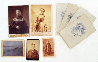 cca 1880-1890 Régi keményhátú fotók, közte 1 db Klösz György műterméből, hátlapok keményhátú fotókhoz, 9 db