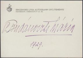 Budanovits Mária (1884-1976) mezzoszoprán énekesnő aláírása