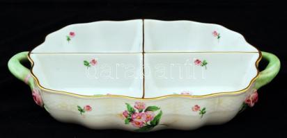 Herendi osztott füles kínáló, kézzel festett, jelzett, hibátlan, 34×23 cm