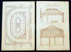 Vegyes metszet ill. fénynyomat tétel, öszesen 4 db, 2+2: Das Gebaude für die Staats- Krieg- und Marine- departments in Washington, mitgetheilt vom Architeten Richard Graf Ezdorf. Allgem. Bauzeitung 1885. A metszetek foltosak. 44x30cm