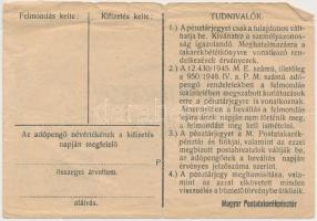 1946. 10.000AP nem kamatozó Pénztárjegy "Másra Át Nem Ruházható" nélkül és számozás nélkül...