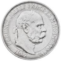 1907KB 5K Ag "Ferenc József koronázásának 40. évfordulója" T:2-,3 Hungary 1907KB 5 Korona Ag "40th Anniversary of the Coronation of Franz Joseph I" Kremnitz C:VF,F Huszár: 2214.a, Adamo K7.1
