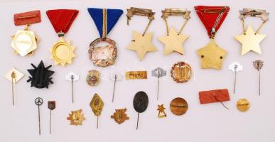 Kis doboznyi vegyes jelvény és kitűző, közte "Ifjúság a Szocializmusért", "Szocialist...