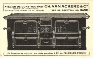 Atelier de construction fourneaux economiques; Ch. Van Ackere & Co. / kitchen furniture shop advertisement (slant sides)