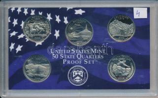 Amerikai Egyesült Államok 2006S 1/4$ Cu-Ni (5xklf) "50 Állam" eredeti tokban T:PP USA 2006S 1/4 Dollar (5xdiff) "50 States Quarters" in original case C:PP