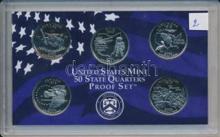 Amerikai Egyesült Államok 2002S 1/4$ Cu-Ni (5xklf) "50 Állam" eredeti tokban T:PP USA 2002S 1/4 Dollar Cu-Ni (5xdiff) "50 States Quarters" in original case C:PP