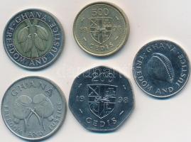 Ghána 1991-1998. 20C Ni-acél + 50C Cu-Ni + 100C Bi + 200C Ni-acél + 500C Ni-sárgaréz T:2
Ghana 1991-...