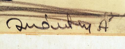 Olvashatatlan jelzéssel: Ülő nagymama, ceruza, papír, paszpartuban, üvegezett fa keretben, 28,5×18,5...