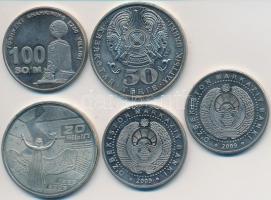 Vegyes: Kazahsztán 2006. 50T Cu-Ni "20. évforduló" (2x) + Üzbegisztán 2009. 100S Ni-acél &...
