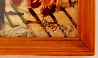 Olvashatatlan jelzéssel: Békebeli dohánybolt, olaj, farost, üvegezett fa keretben