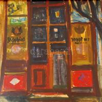 Olvashatatlan jelzéssel: Békebeli dohánybolt, olaj, farost, üvegezett fa keretben