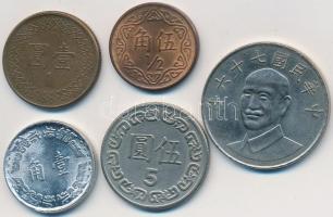 Tajvan 1967-1994. 1c-10Y (5xklf) T:2,2-
Taiwan 1967-1994. 1 Chiao - 10 Yuan (5xdiff) C:XF,VF