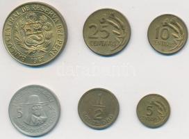 Peru 1967-1977. 5c-5S (6xklf) T:2- Peru 1967-1977. 5 Centavos - 5 Soles (6xdiff) C:VF