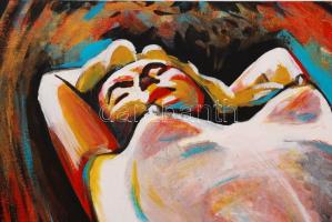 Fenster T. Gábor (1981-): Show girl. Akril, farost, jelzett, 50×60 cm