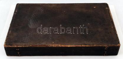 Antik bőr borítású étkészlet tartó, kulcs nélkül, 58×37×7,5 cm