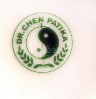 Kínai motívumos Chen Patika porcelán teás bögre tetővel és fém szűrővel, matricás, jelzett, saját do...