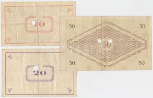 Pápa 1919. május 8. "Pápai csekk" 10K + 20K + 50K mind lyukasztással érvénytelenítve és ov...